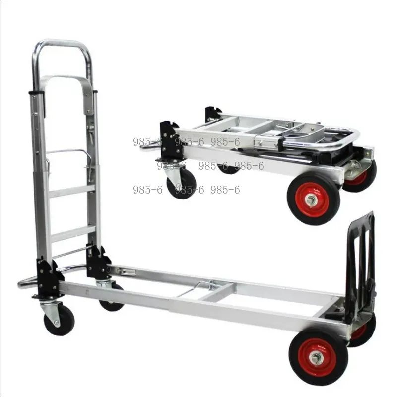 Aluminum Frame Portable Hand Truck, Four Wheel Folding Trolley with Large Capacity