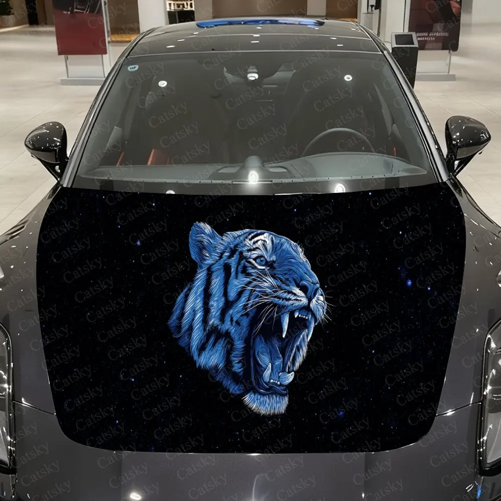 

White Tiger in Blue Mist Car Hood Sticker,Waterproof Self-Adhesive Vinyl Graphics Decals,Decorative Auto Accessories Stickers