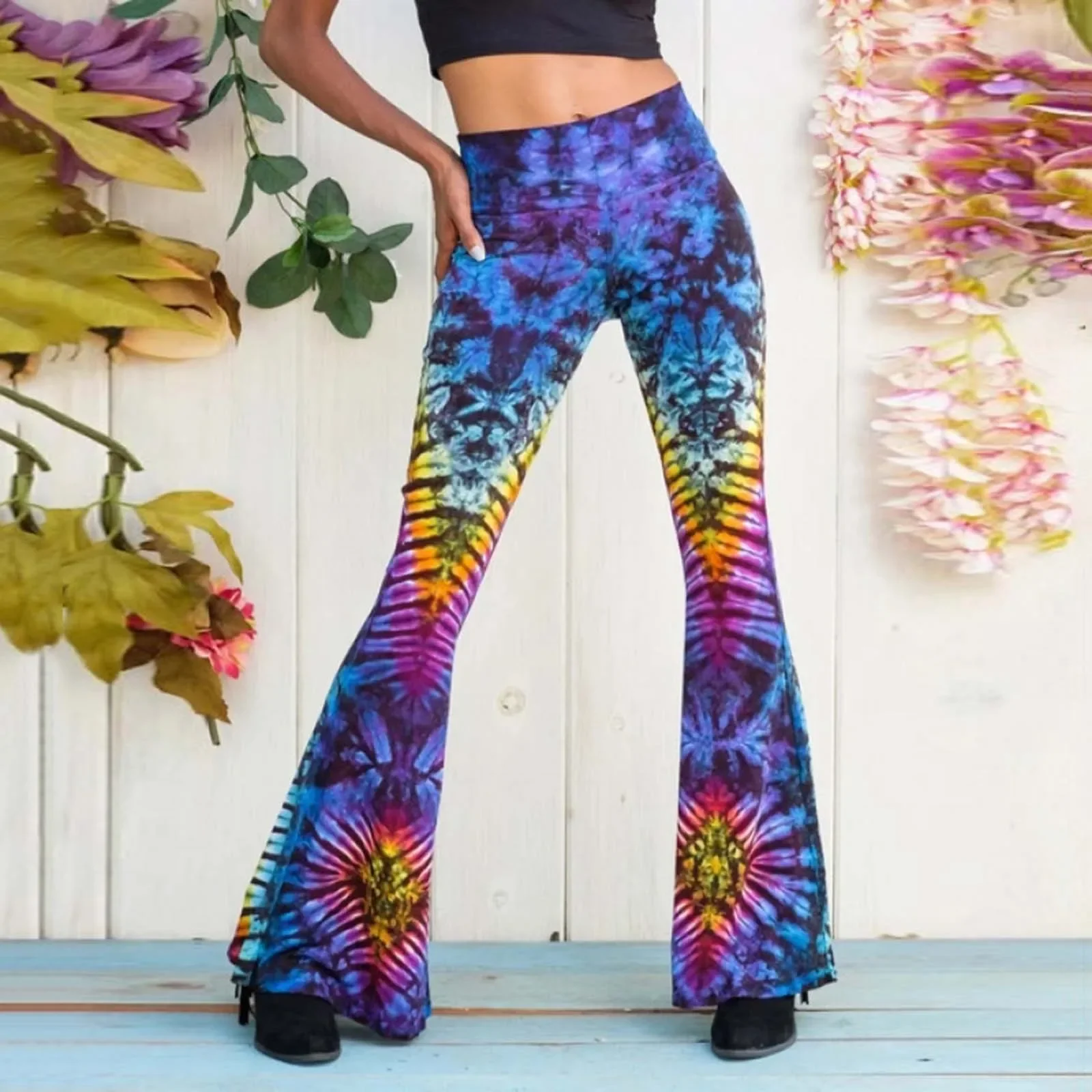 Leg Tie-Dyed Flare Full Pants Striped Length Casual Womens Pants Running Pant in Bulk Pantalones De Mujer