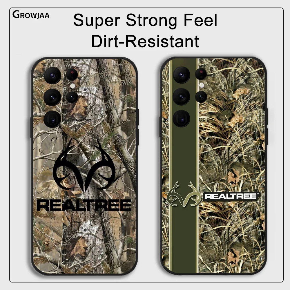 R-Realtree Real Tree Camo Phone Case for Samsung Galaxy S24 Ultra S22 S23 Ultra S21 S20 5G Protective Silicone TPU Funda