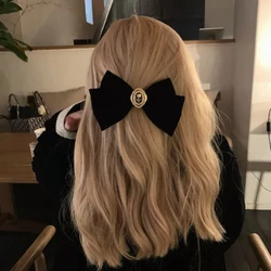 New Black Velvet Bow Hair Pins Elegant Fabric Alloy Roses Hair Clips for Women Fashion ponytail Barrette Heawear Accessories