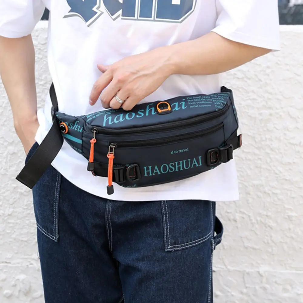 Unisex Vintage Casual Waist Bags Storage Chest Bag Letter Waist Packs Nylon