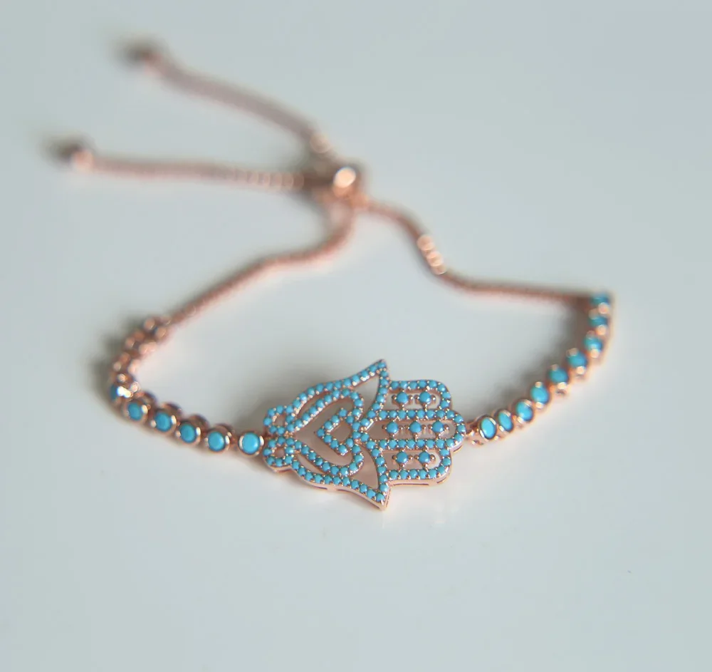 rose gold black gold color fashion jewelry fatimas hand pave nano turquoises stone Top quality Lucky gift blue bracelet fashion