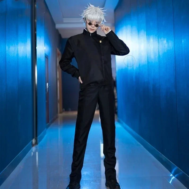 Anime Jujutsu Kaisen Schwarz Gojo Satoru Cosplay Kostüm Augenklappe Perücken Gläser Anime Halloween Party Männer Erwachsene Uniformen