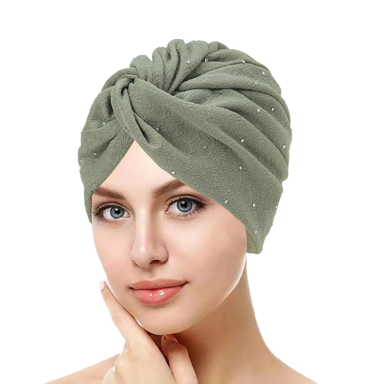 Solid Color Muslim Hijab Caps With Drill Women Wrap Head Soft Elastic Ladies Fashion Indian Turban Bonnet