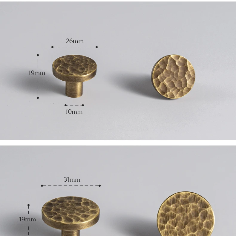 Hammered brass cabinet knob in antique brushed finish — product image 29