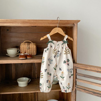 Summer new 0-3 year old baby clothing, baby  boys' and baby  girls' jumpsuits, leaf printed jumpsuit pants