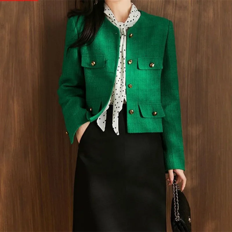 Short Black Coat Female Spring And Autumn Thin Overcoat 2024 New High-Grade Sense Blazer Round Collar Temperament Jacket