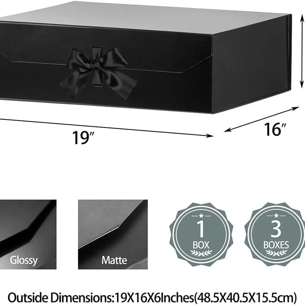 علبة هدايا سوداء كبيرة أنيقة مقاس 19x16x6 #3