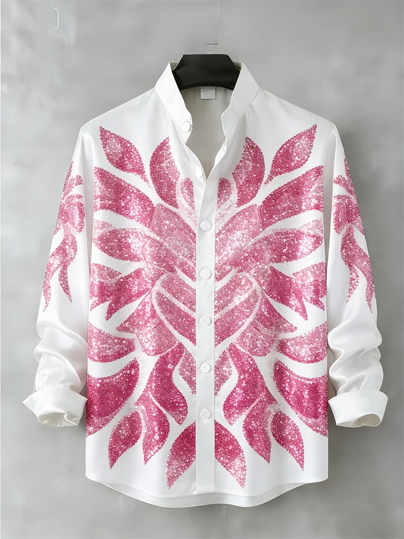 New 11 color men's casual street 3D printed shirt with sequin pattern fashionable long sleeved lapel top