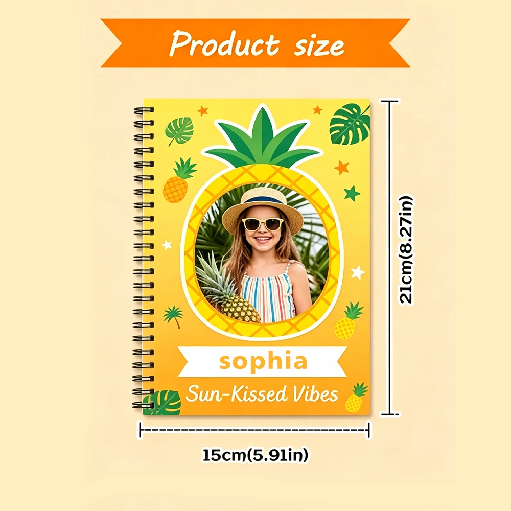 1pc Customized Name Photo Notebook,Spiral Bound Notepad,Summer Party Favor,For Teen & Little Girls,Travel Diary Study Record