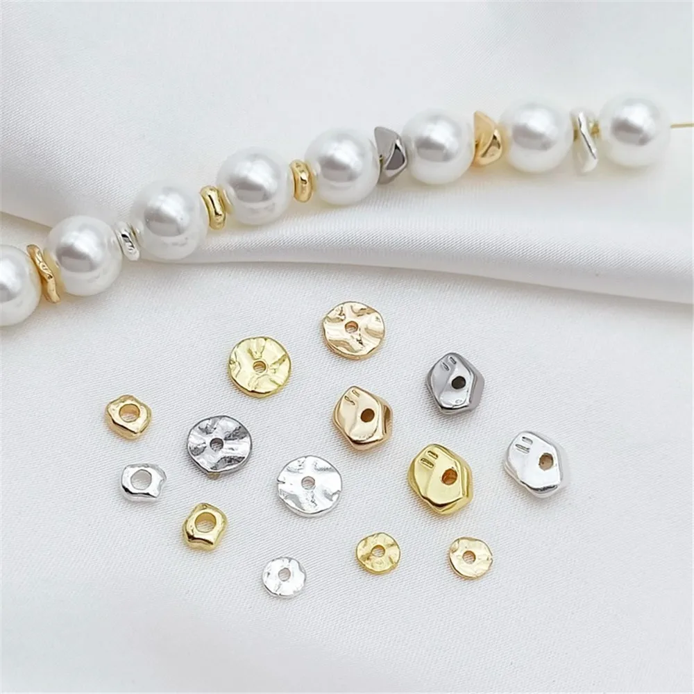 Silver 18K Gold-encrusted Irregular Baroque Shaped Bead Spacer, DIY Handcrafted Bracelet, Round Plate Spacer, Loose Beads