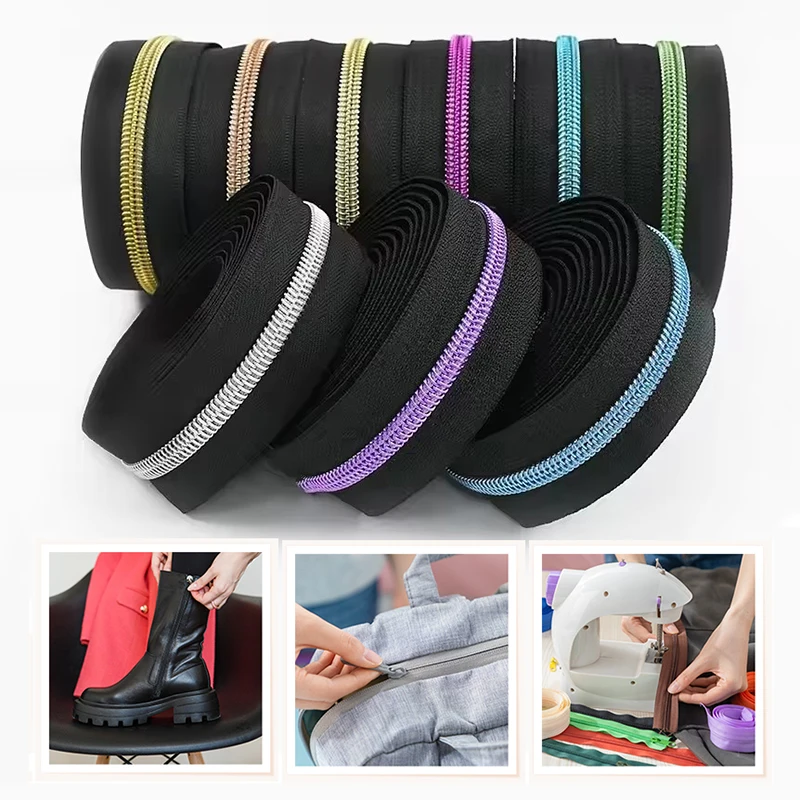 

Meetee 2-10M 5# Nylon Zipper Rolls By Meter Garment Sewing Zip Closures Bags Decoration Zippers Black Cloth Zips Repair Kits