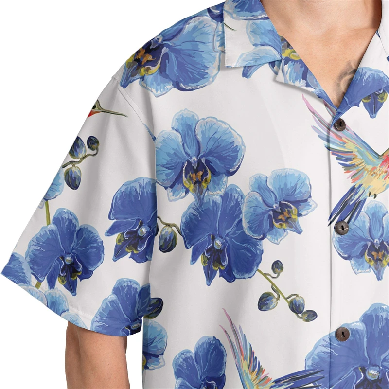 Tropische Kolibrie 3D Bedrukte Shirts Voor Mannen Kleding Casual Hawaiiaanse Dieren Korte Mouw Kleine Vogel Blouses Aloha Knop Tops