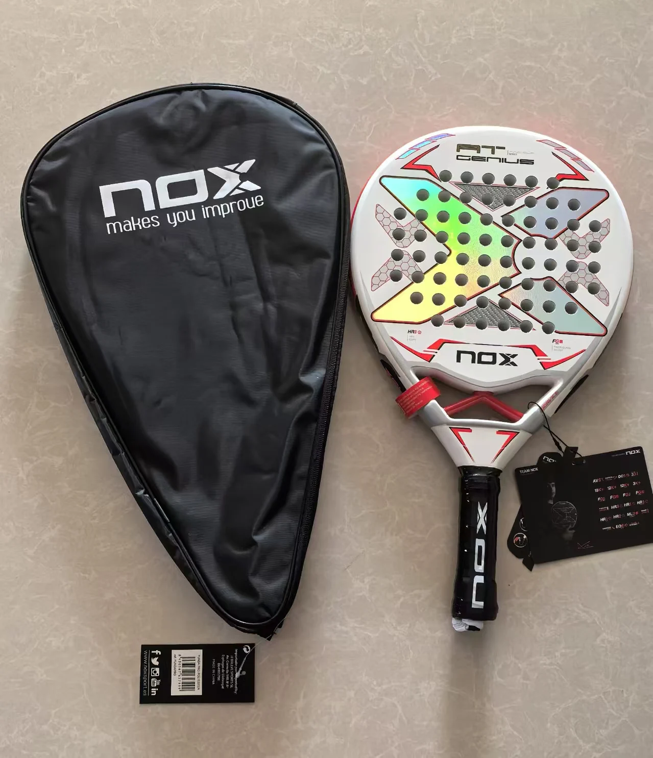 Raqueta de Padel, superficie de fibra de carbono de 18K con memoria EVA, núcleo de espuma flexible, raquetas de tenis para Padel