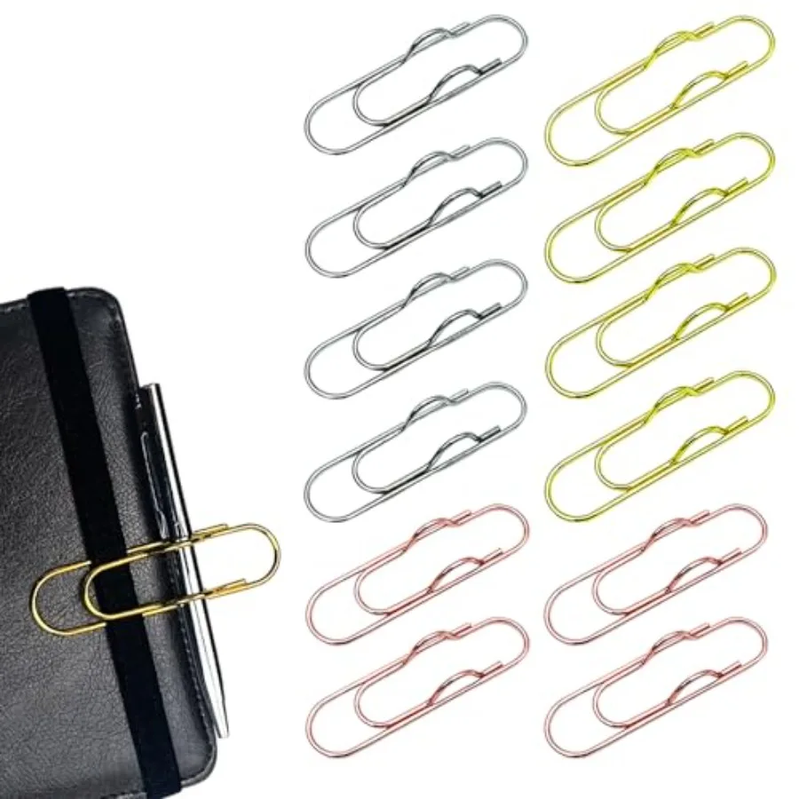

12-Pack Metal Pen Clips Gold, Silver and Rose Gold Paperclip Pen Holders for Notebooks, Journals and Office Use