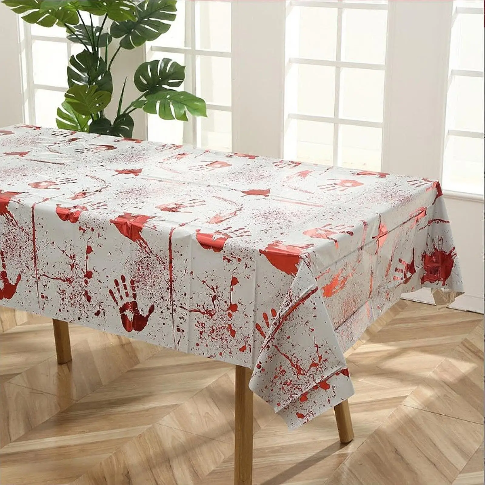 Halloween Foil Table Cloth 54x72inch Table Cover Holiday Tablecloth for Halloween Kitchen Dinner Table Horror Night Supplies
