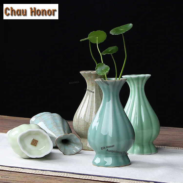 ZAEYORIA Longquan Celadon Vase Aesthetic Cachepot Room Decor Plant Pot Household Flowerpot Tea Ceremony Supplies Collection Gift