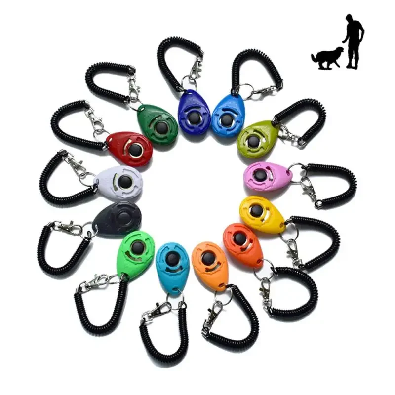 1PC Pet Cat Dog Training Clicker Adjustable Wrist Strap Sound Key Chain Mini Plastic New Dogs Click Trainer Aid Too Dog Supplies