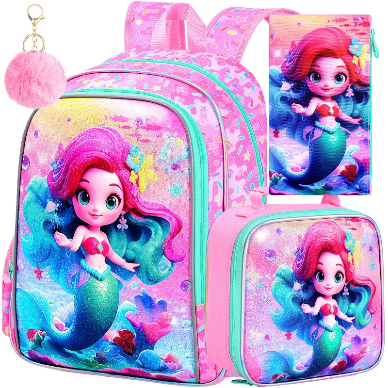 

3PCS Mermaid Backpacks for Girls, 16" Little Kid Mermaid Backpack Preschool Bookbag and Lunch Box