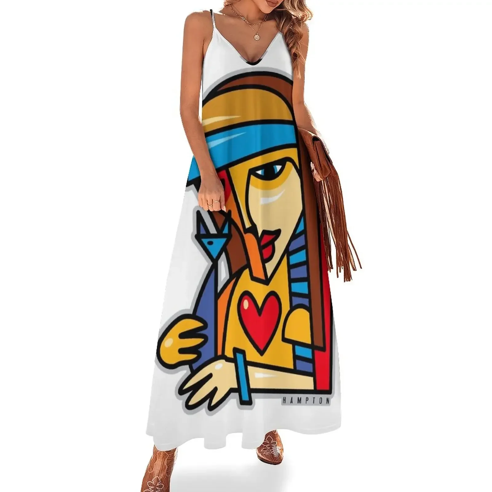 

Woman with Cat - Line Sleeveless Dress dress for women Female dress summer korean women