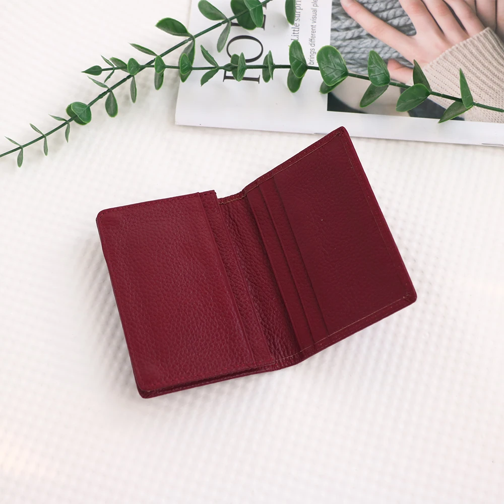 Customized Name, 100% Genuine Cowhide Men's Double-Fold Credit Card Holder, Multi-Functional Women's Leather Business Card Case