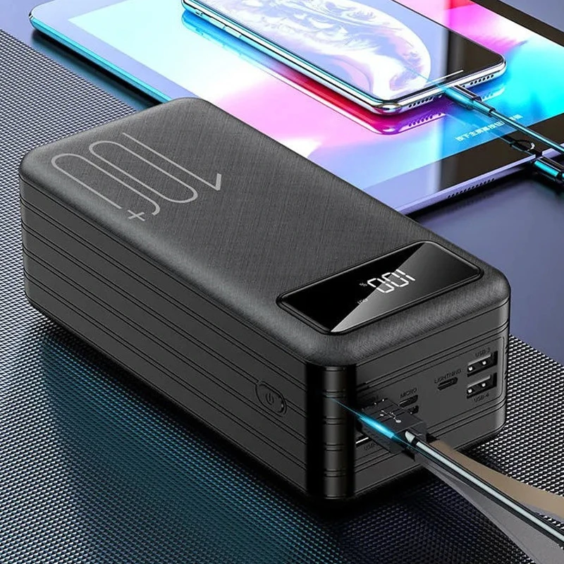 100000mAh High Capacity Power Bank Outdoor for iPhone 16 15 Xiaomi 14 Huawei Fast Charging Powerbank Portable Charger with Light