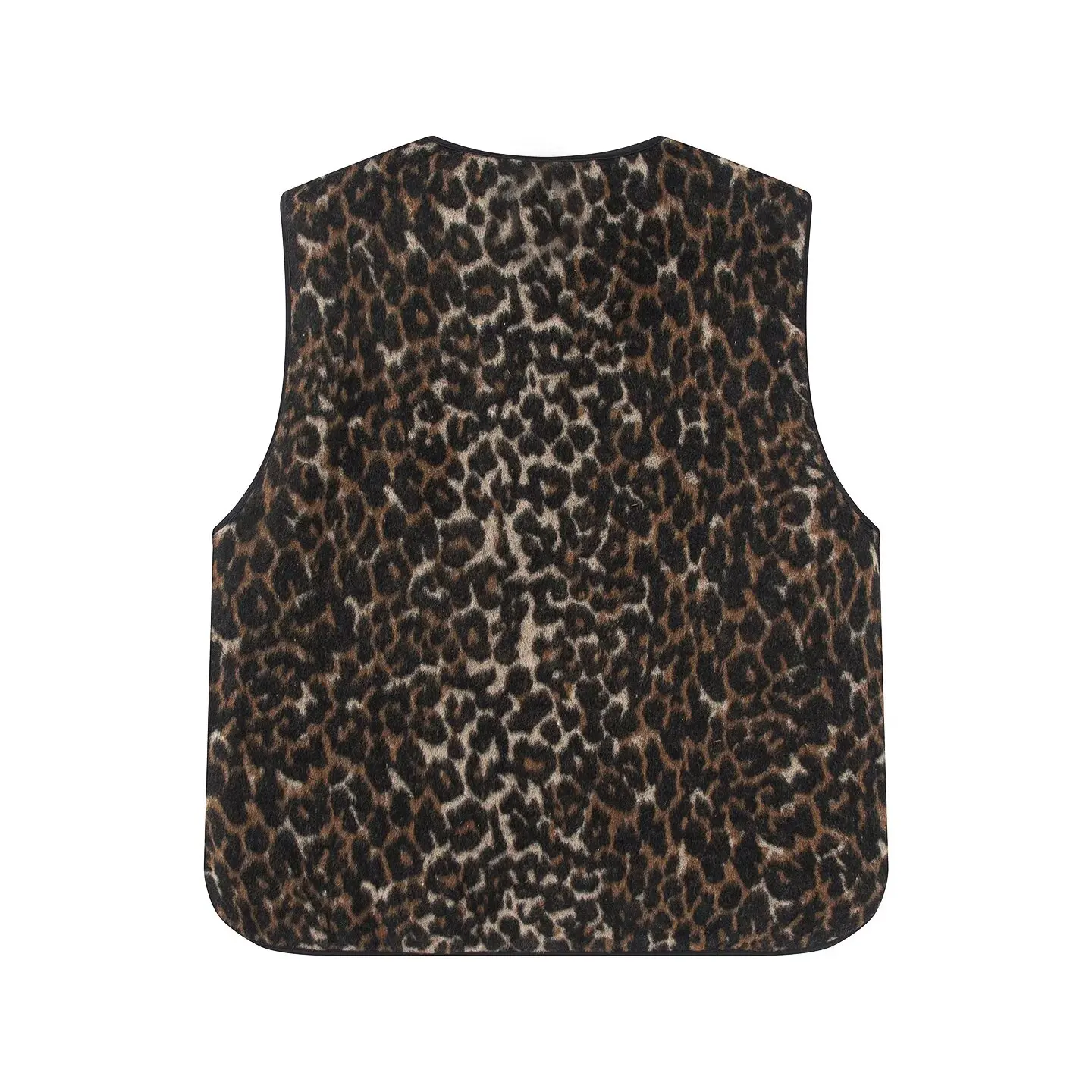 JNLEAOG Jesienna Nowa Modna Damska Dwustronna Kamizelka z Mieszanki Wełny i Bawełny w Leopardzi Wzór, Do Pracy, Okrągły Dekolt