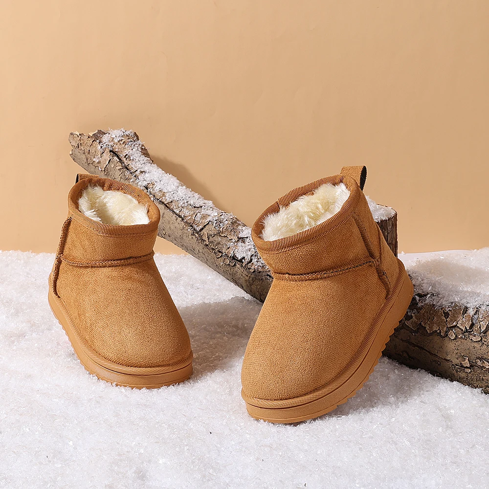 COMFY KIDS Boys Girls Snow Boots Faux Fur Collar Fleece Lined Thick Sole Winter Kids Daily Casual Boots