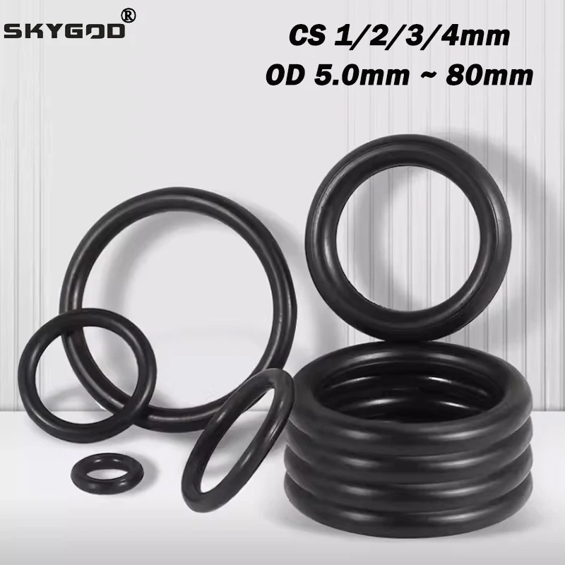 50Pcs Black NBR CS1 2 3 4 mm OD 5~80mm O-ring High Temperature Resistant O Ring Sealing Gasket Nitrile Butadiene Rubber Gaskets