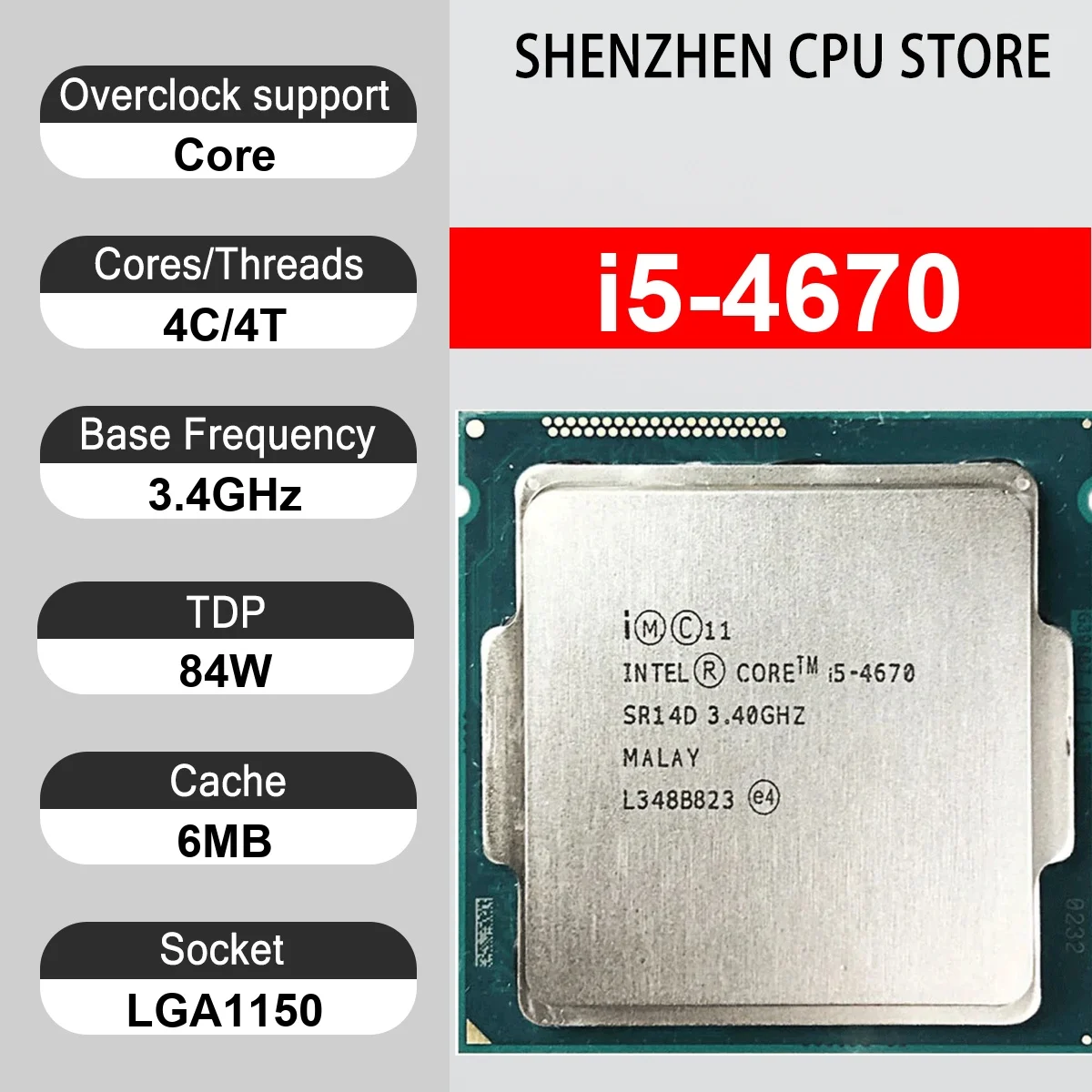Intel Core i5-4670 4 Core 4 Thread 3.4GHz 84W 6MB Cache 22nm Haswell DDR3-1333/DDR3L-1600 MHz SR142 LGA 1150 HD Graphics 4600