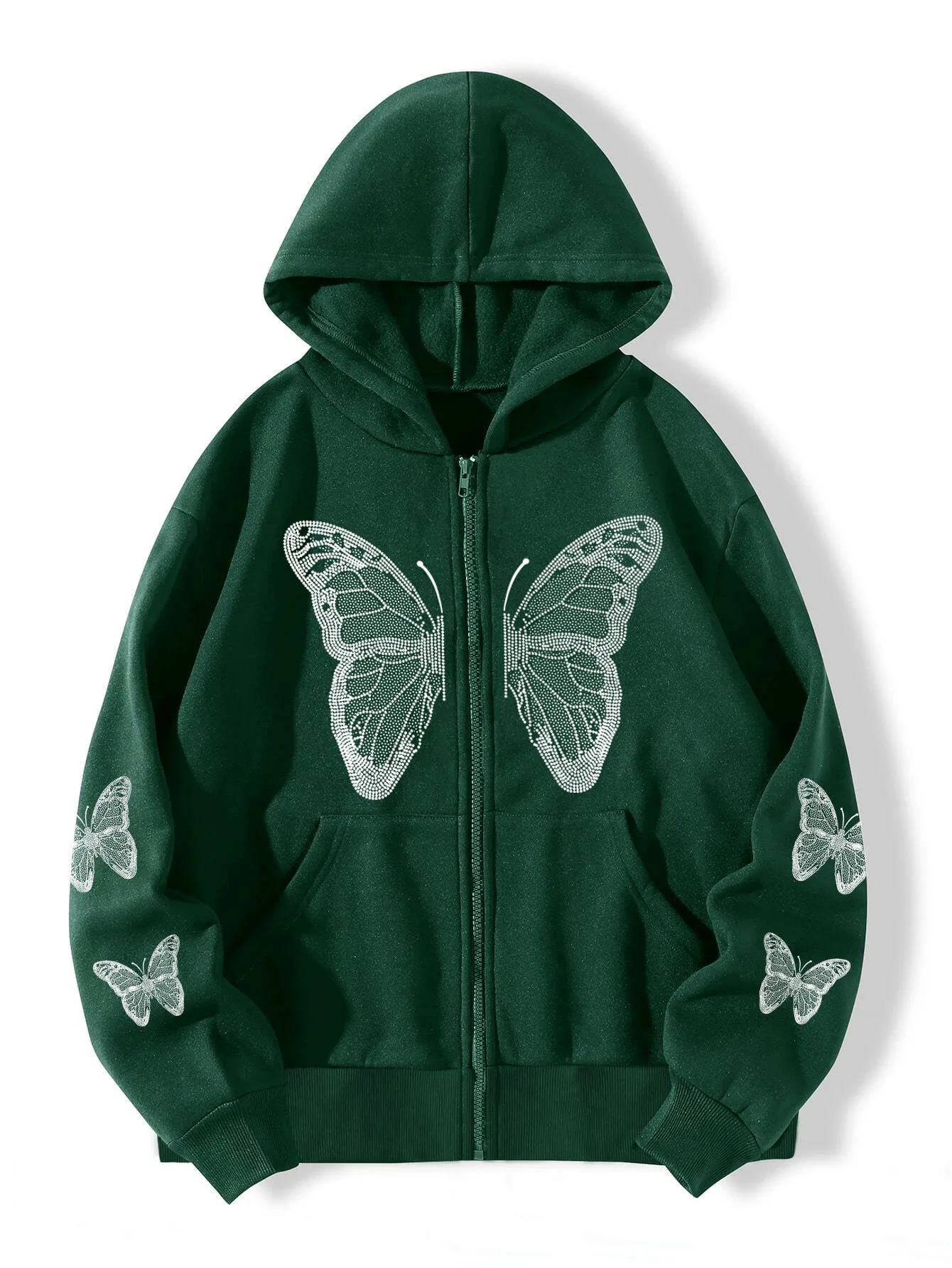 Xuanshow Herbst Winter Frauen Reiß verschluss Hoodie Sweatshirt Schmetterling lose Reiß verschluss Vorder tasche lässig Streetwear Kapuze Jacke Mantel – Detail 16