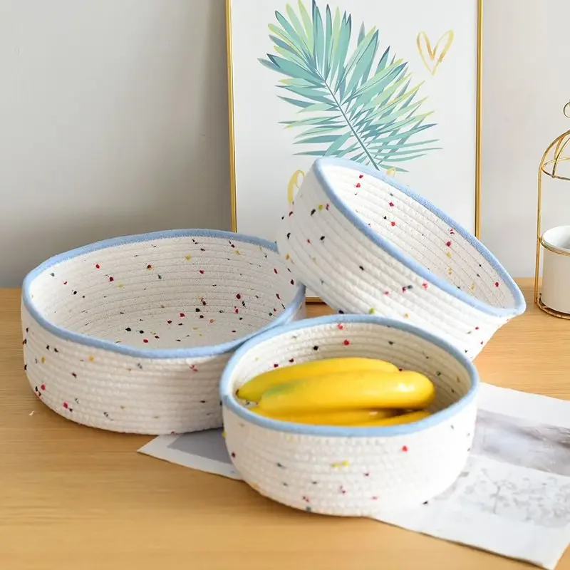 Desktop Hand-woven Cotton Thread Ins Storage Cosmetics Sundries Cotton Rope Storage Box Snacks Sorting Basket