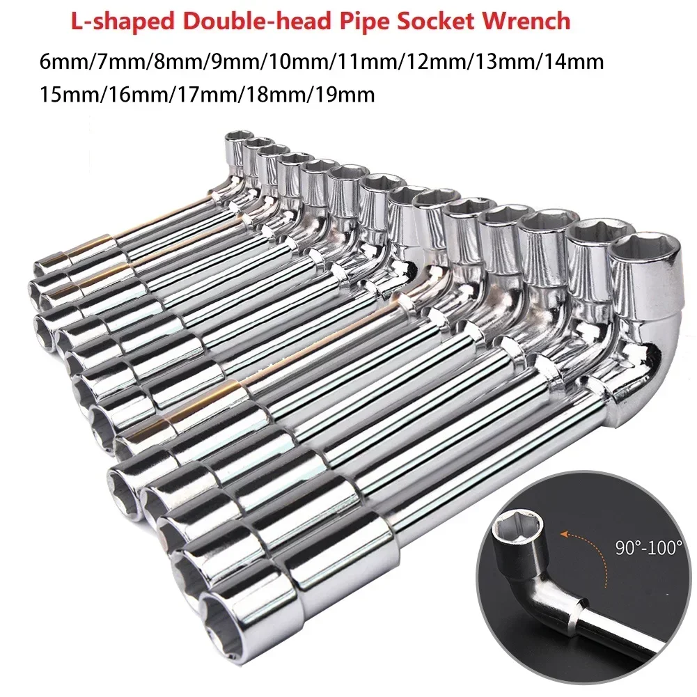 Double-ended Sleeve L-shaped Socket Wrench Double-ended Elbow With Hole 7-shaped Hexagonal Pipe Wrench 6mm-19mm