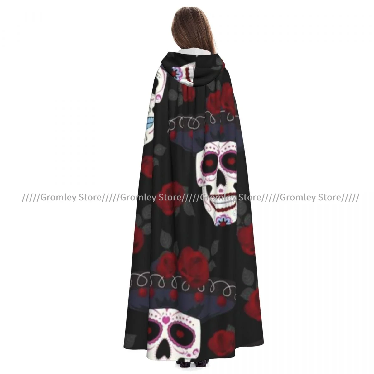 

Medieval Halloween Cosplay Cloak Hooded Coat Day Of The Dead Skull Cape Coat Long Trench Costume Wizard Cloak