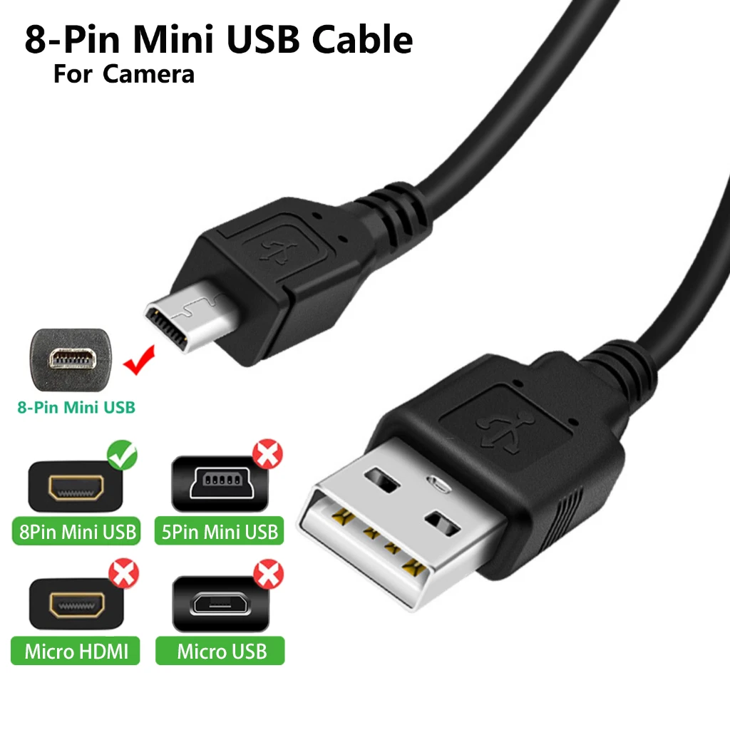 Kabel USB do ładowania kamery męskiej Mini USB 8Pin do aparatu SONY Cybershot DSC-W800/DSC-W810 Nikon Olympus Pentax