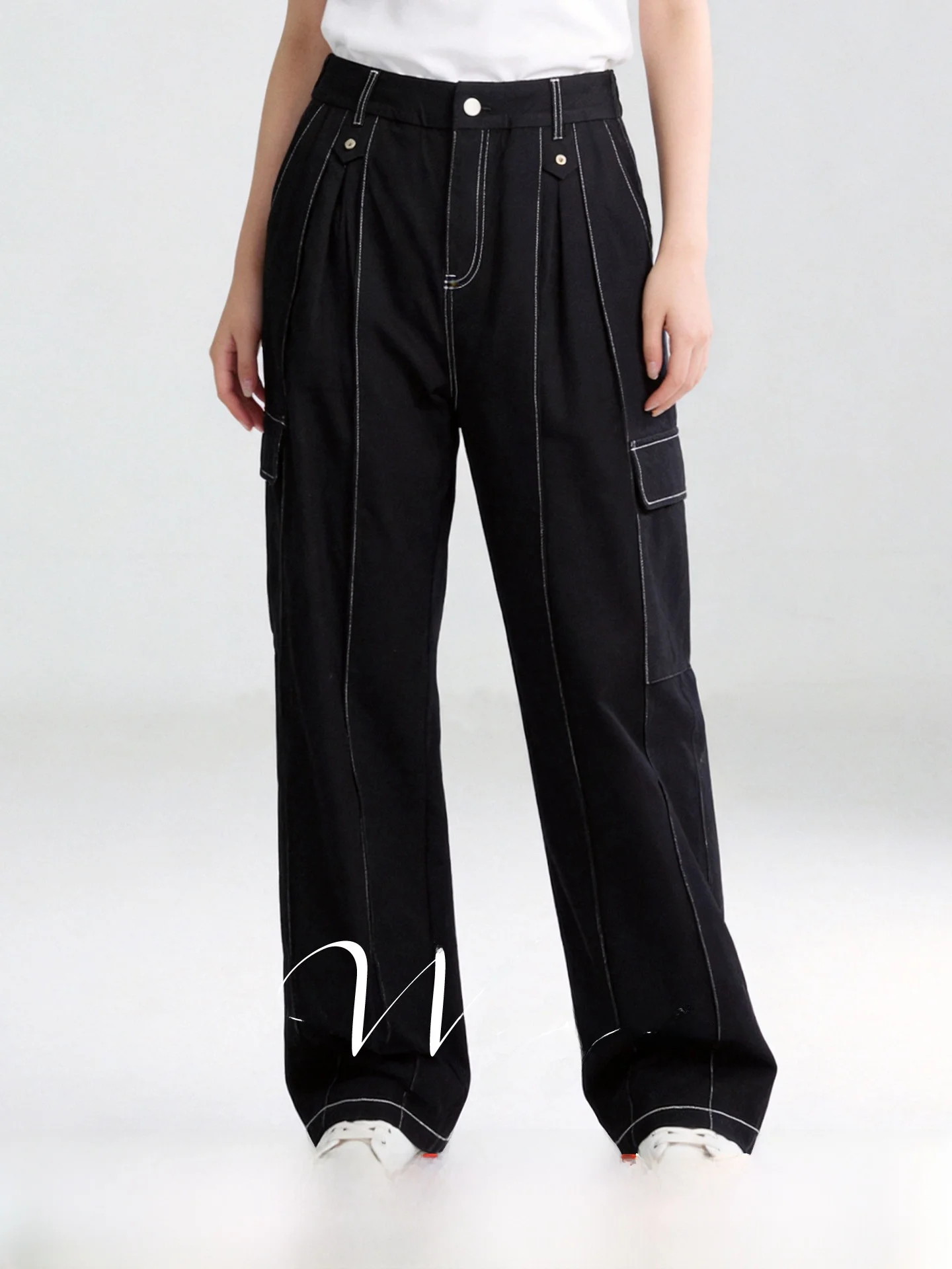 

plus Size Slim Fit Wide Leg Pants Knitted Denim Women's Elastic Waist Straight Cut Trousers Casual High Waist Polyester Fiber