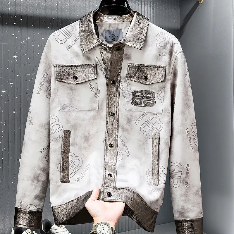 

Мужская модная брендовая красивая повседневная куртка, осенний топ 2025 года, новая высококачественная куртка с принтом и лацканами