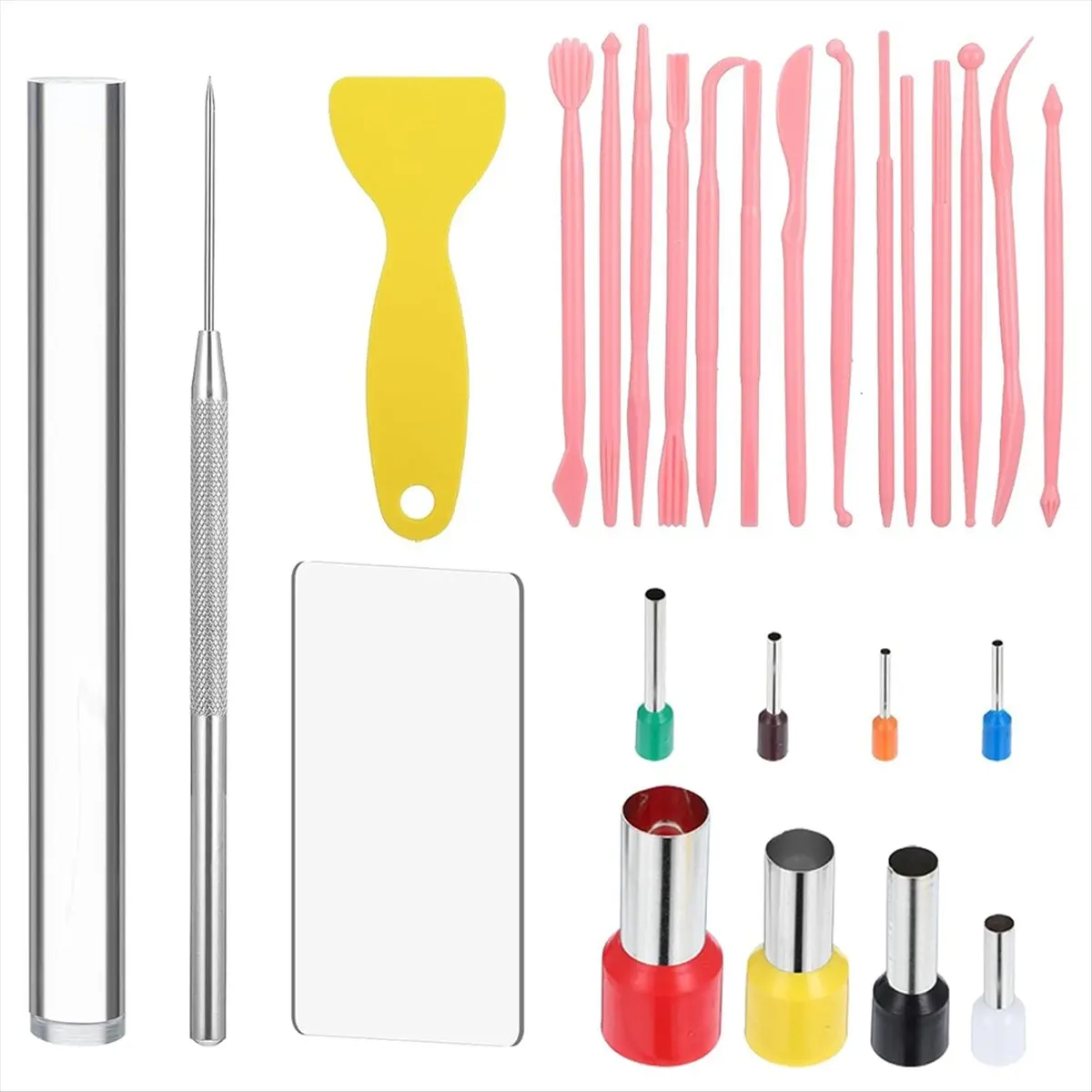 ABNQ Polymer Clay Tools 26Pcs Kit with Roller, Cutters, Sculpting Tools, Needle Detail Clay Shaping Tool Circle Clay Cutters
