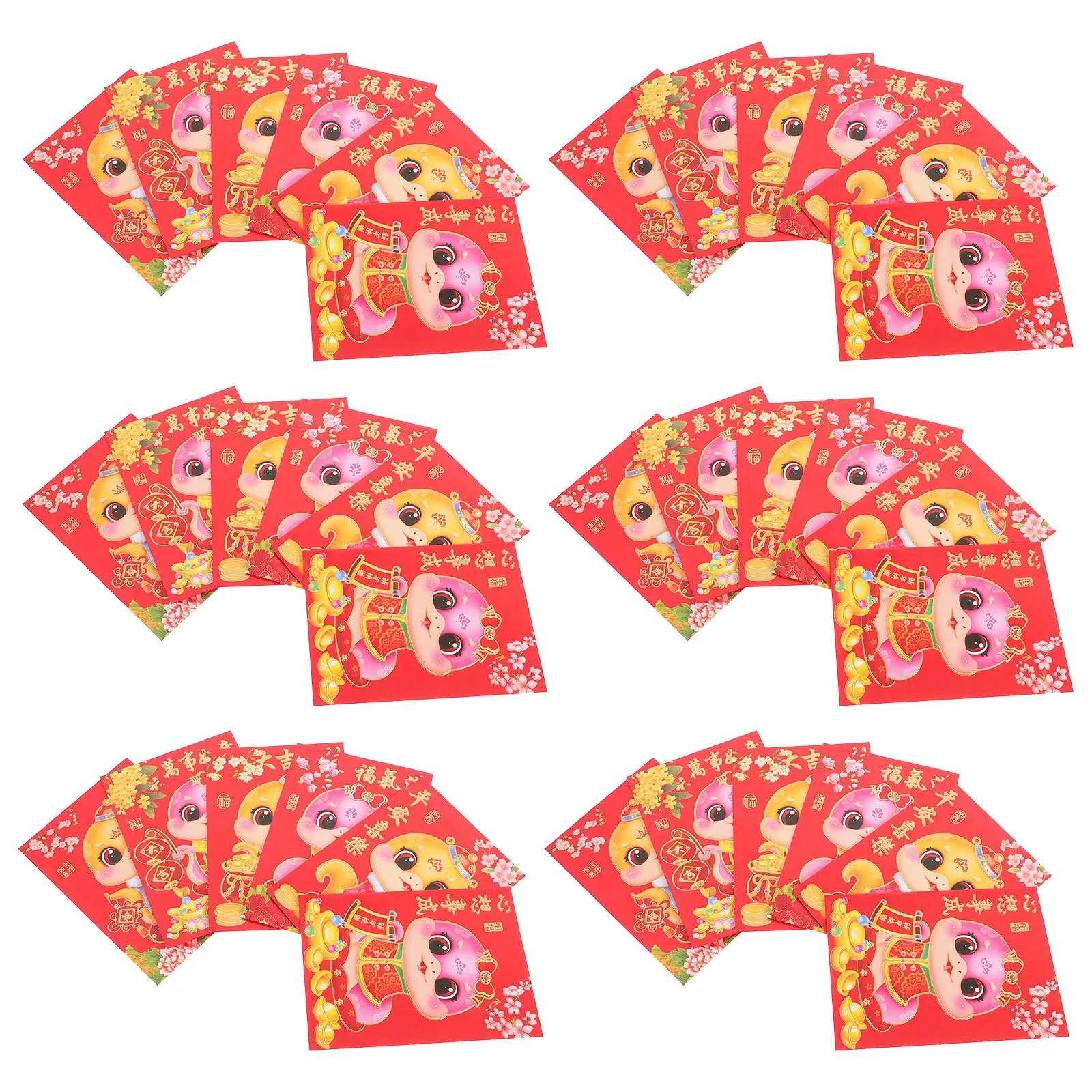 

60Pcs Red Envelopes Cartoon Snake Pattern Spacious Design for 2025 New Year Spring Festival Red Packet Gift Snake Year Envelope