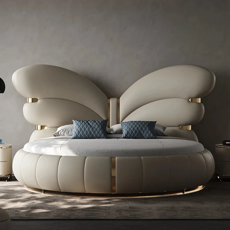 modern light luxury leather bed Deluxe master bedroom double bed with 2 meters round bed