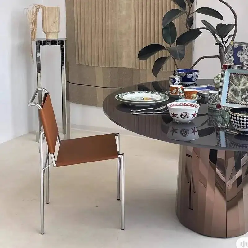 

Dining Chair Leather Stainless Saddle Steel Designer Kitchen Chairs Backrest Metal Legs for Living Room Furniture Silla Comedor