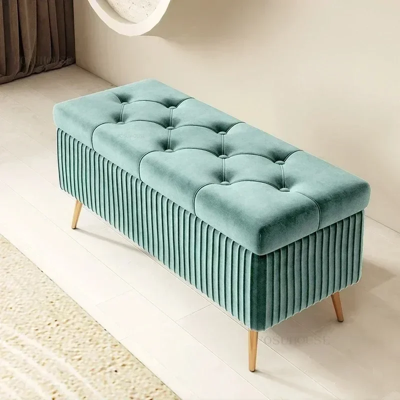 Modern Home Creative Doorway Hallway Shoe Changing Stool Fabric Ottomans Long Sofa Bench with Storage Fitting Room Sofa Chair