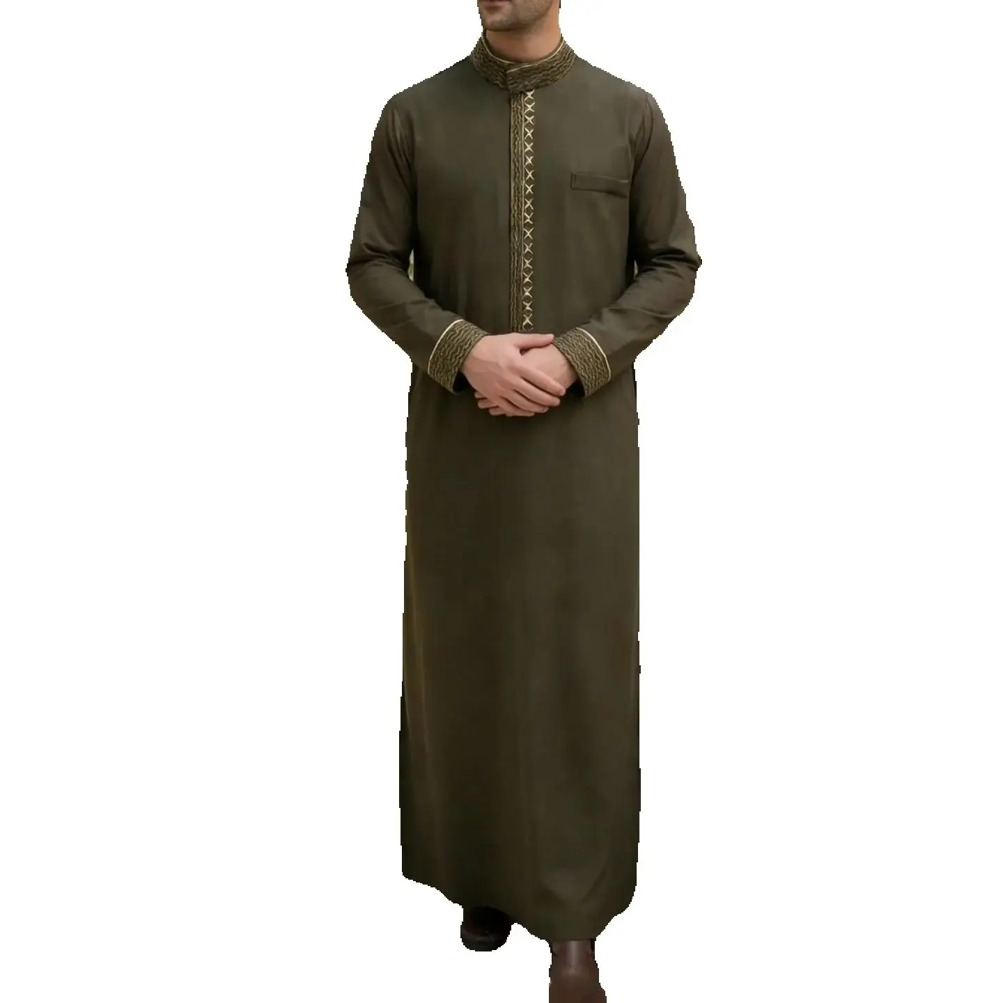 Túnica étnica árabe do Oriente Médio, túnica tradicional masculina muçulmana, roupa casual para festivais e cultos, vestuário islâmico masculino.