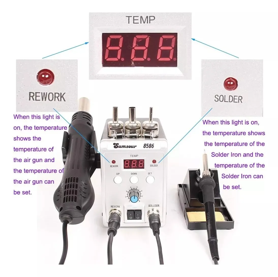 760W Hot Air Gun 8586 2 in 1 Soldering Station Heat Gun SMD BGA Rework Desoldering Solder Station for Phone Welding Repair Tool