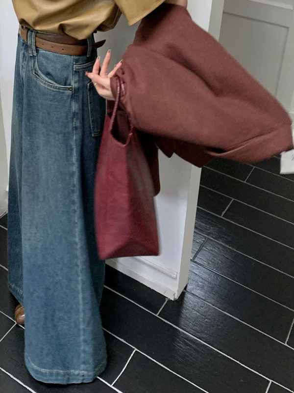 Damskie jeansy z wysokim stanem i szerokimi nogawkami, retro, luźny krój, maskujące niedoskonałości, długie spodnie, uniwersalne dżinsy denimowe na każdą porę roku.