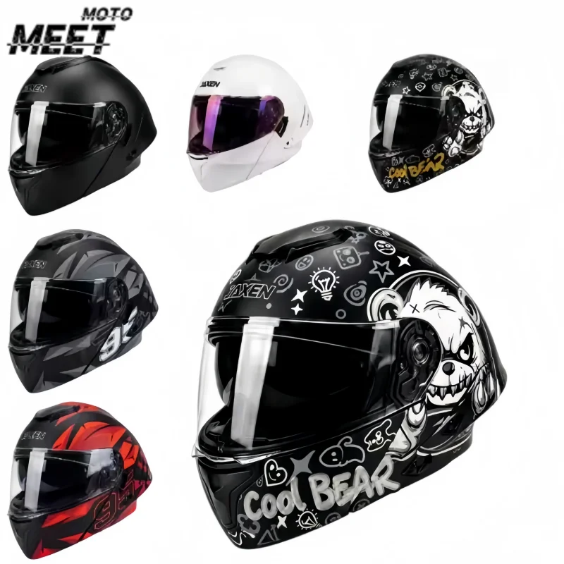 Modular Full Face Motorcycle Helmet with Big Spoiler and Custom Graffiti Paint, 3C DOT Approved ABS Safety Helmet for Men Women