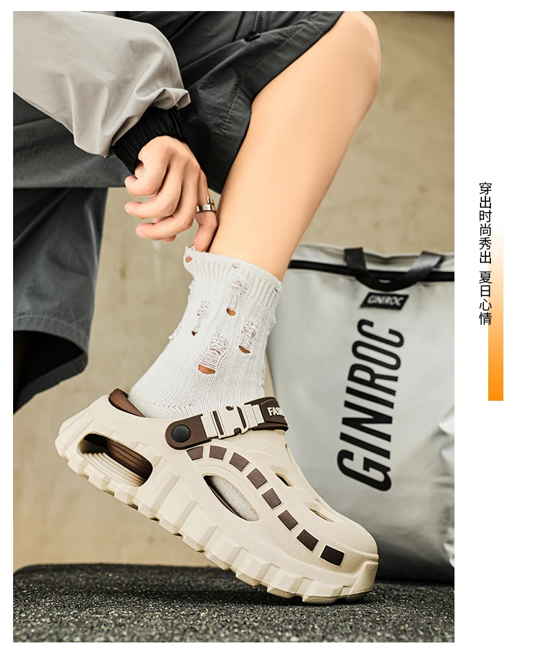 Herren- und Damen-Clogs mit Dicker Sohle, EVA Atmungsaktive Hohle Pantoffeln, Lässige Outdoor-Strand-Garten-Slides, Rutschfeste Plateau-Sandalen – Detail 22