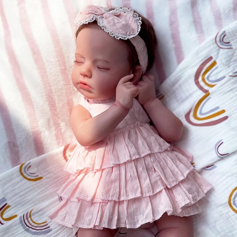 

48cm Hand Rooted Hair Reborn Baby Doll Loulou Newborn Baby Size Handmade 3D Skin Painted Hair Visible Veins Chrismtas Gift
