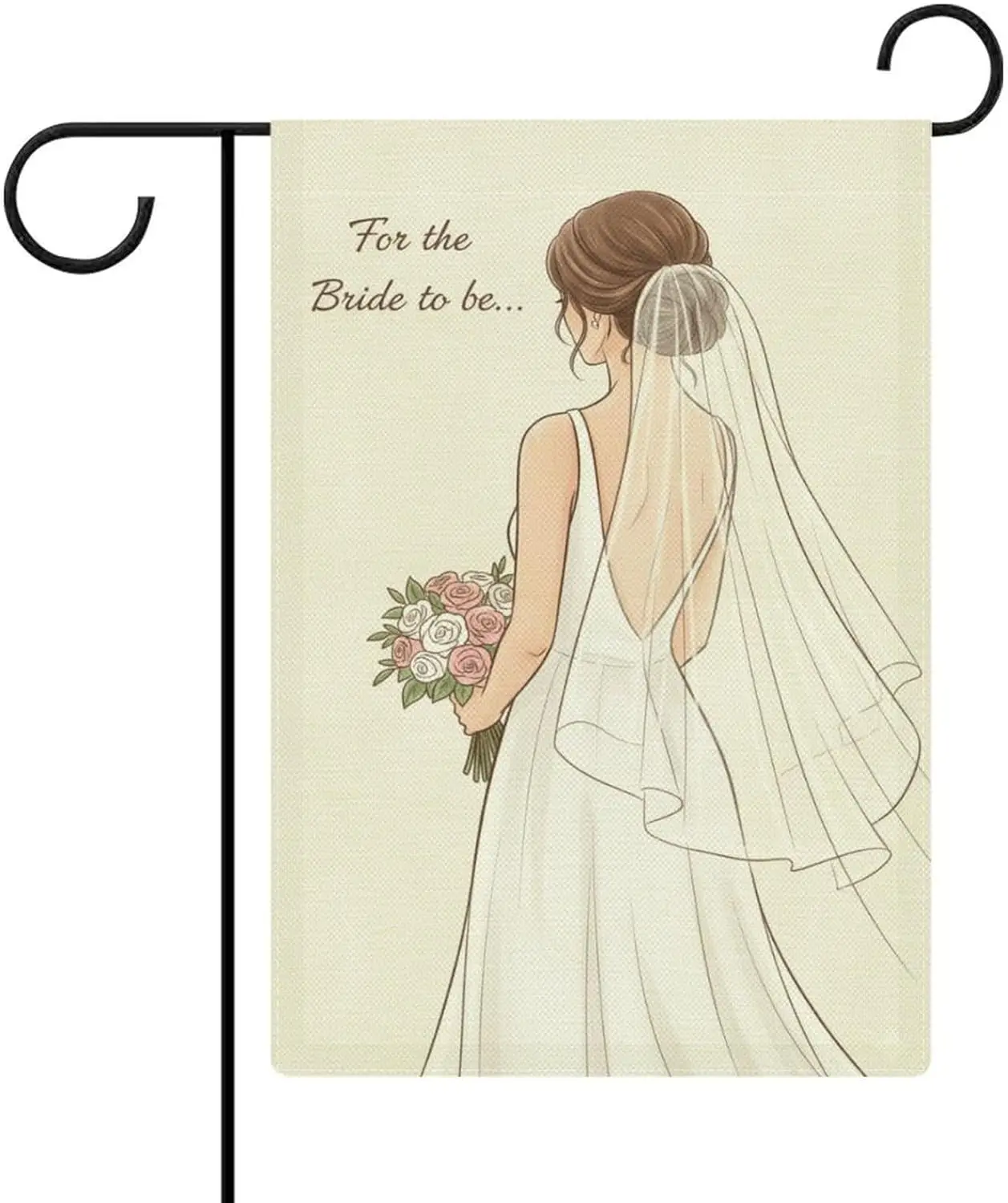 Minimalist Bride Portrait with Floral Bouquet for The Bride to Be Garden Flag - Linen Fabric, Perfect for Gardens And Outdoo AAS